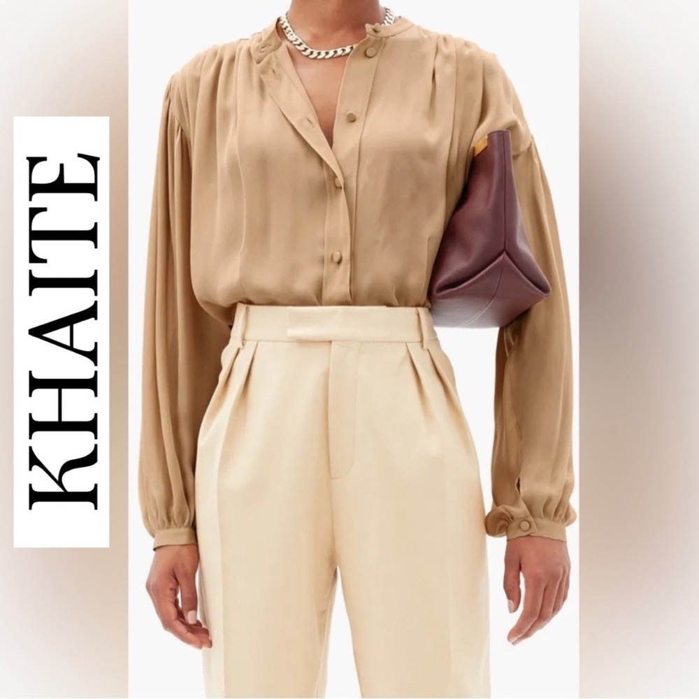 KHAITE Denny Georgette Silk Button-Down Blouse